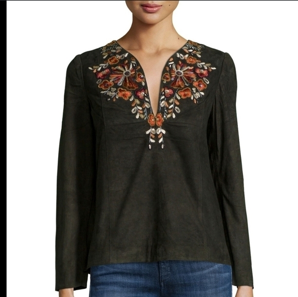 ANTIK BATIK GREEN GOAT LEATHER BLOUSE - Picture 1 of 11